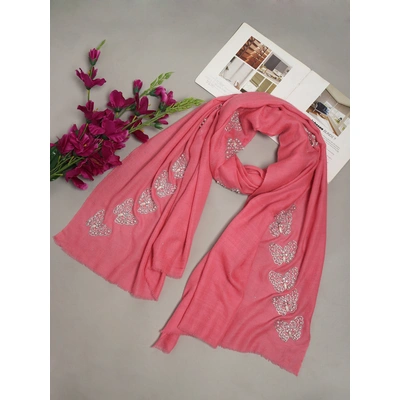 Pashmina Pink Shawl with swarovski and pearls butterflies