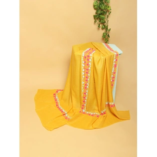 Bright Yellow Shawl, Pure Pashmina Shawl with hand embroidered geometric border