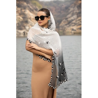 Eternal Floral Black Cotton Embroidered Stole: Lightweight Cotton Scarf