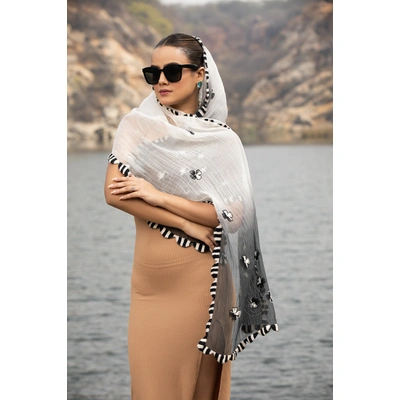 Eternal Floral Black Cotton Embroidered Stole: Lightweight Cotton Scarf