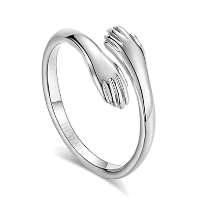 Hug Hands Open Adjustable Sterling Silver Ring