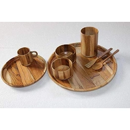 Hand Crafted Wood Dinner Set (2 Bowls, 1 Glass, 1 Mug, 2 Spoons, 2 Plates)