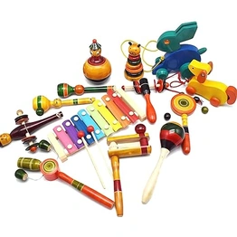 Wooden Toy Set - 13 Handmade Multicolor Toys for Kids