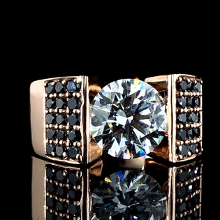 Bold Design Ring | 2 carat centre Studded Solitaire | 2 side Black Diamonds | SK Diam | Ring's for Men