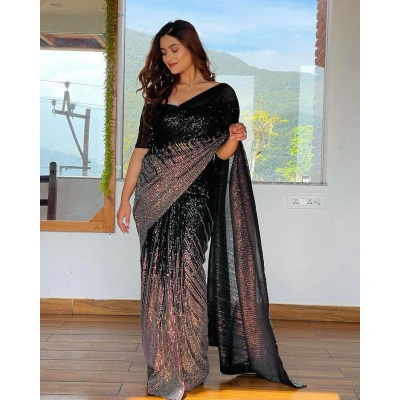 Heavy Georgette Saree with Sparkling Sequin Work With Blouse Piecs