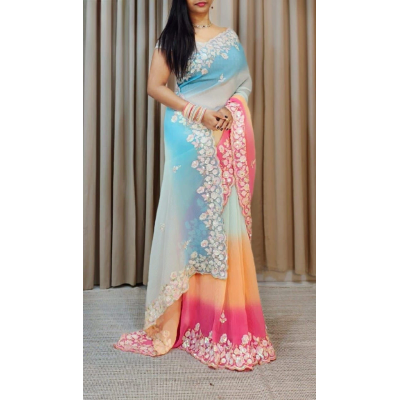 YNF Soft Georgette Saree with Crush Detailing With Blouse Piecs