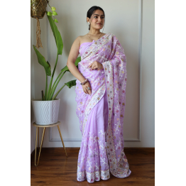 YNF Soft Organza Saree with Diamond Embellishments With Blouse Piecs