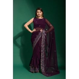 Heavy Georgette Saree with Fancy Sequins Embroidery & Heavy Mono Banglori Blouse