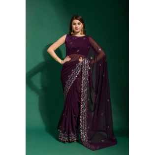 Heavy Georgette Saree with Fancy Sequins Embroidery & Heavy Mono Banglori Blouse