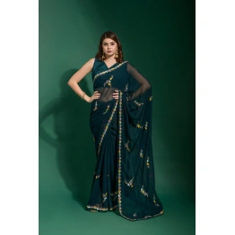 Heavy Georgette Saree with Sequins Embroidery, Heavy Banglori Blouse