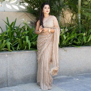 Elegant Soft Net Saree with Sequins Embroidery & Feather Lace Pallu, Net Blouse Included