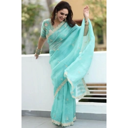 YNF Soft Organza Saree with Sequins & Cording Embroidery, Cutwork Lace Border, Heavy Banglori Blouse