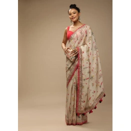 Elegant Heavy Soft Chinnon Saree with Floral Print, Sequins Embroidery & Mono Banglori Blouse