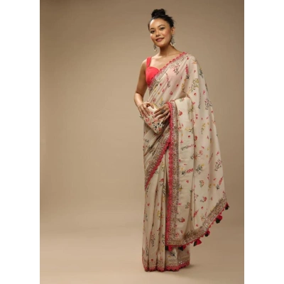 Elegant Heavy Soft Chinnon Saree with Floral Print, Sequins Embroidery & Mono Banglori Blouse