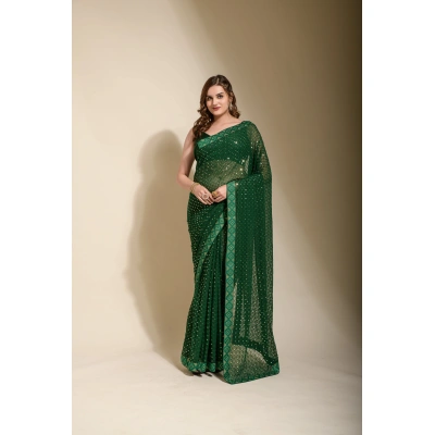 Georgette Saree with Sequin Magic With Blouse Piecs