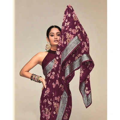 Georgette Saree With Jaquard Lace With Blouse Piecs