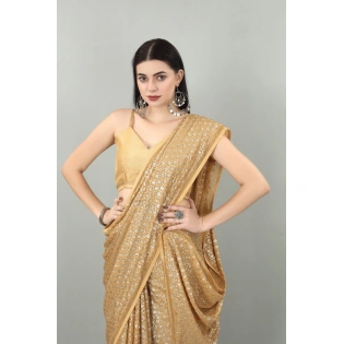 Georgette Saree With Dual Sequence Embroidery With Blouse Piecs