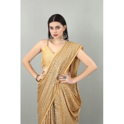 Georgette Saree With Dual Sequence Embroidery With Blouse Piecs