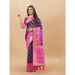 YNF Soft Patola Silk Saree with Meenakari Motifs, Rich Zari Pallu, Contrast Border & Tassels