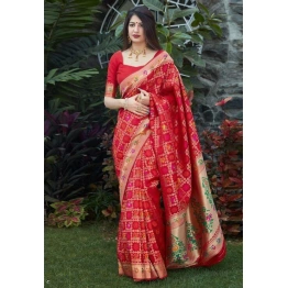 Elegant Jacquard Red Kanjeevaram Silk Saree with Matching Zari Woven Blouse