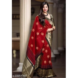 YNF Soft Lichi Silk Saree with Golden Jari Butta Design & Heavy Jaquard Border