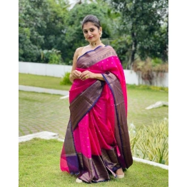 Elegant Soft Lichi Silk Saree with Golden Jari, Heavy Jaquard Border & Rich Pallu