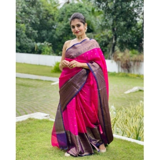 Elegant Soft Lichi Silk Saree with Golden Jari, Heavy Jaquard Border & Rich Pallu