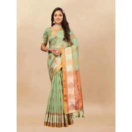 YNF Soft Cotton Saree with Rich Zari Weaving Pallu, Contrast Border, and Silk Blouse Piece