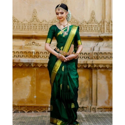 YNF Soft Lichi Silk Saree with Golden Jari, Peacock Design & Heavy Jacquard Border