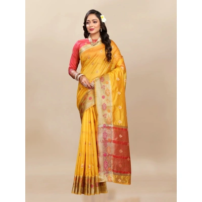 YNF Soft Organza Silk Saree with Meenakari Weaving, Zari Pallu, and Silk Blouse Piece