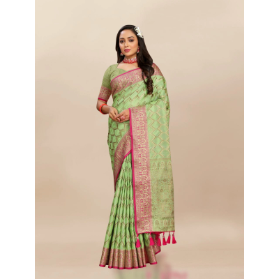 YNF Soft Katan Silk Saree with Rich Zari Weaving Design, Border, and Tassels, Silk Blouse Included