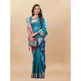 YNF Soft Silk Saree with Rich Zari Weaving, Zari Border, Tessels, and Silk Blouse Piece