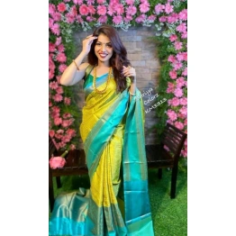 YNF Soft Lichi Silk Saree with Golden Jari, Heavy Jaquard Border & Rich Pallu