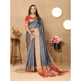 YNF Soft Paithani Silk Saree with Meenakari Design, Zari Border & Silk Blouse Piece