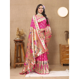 YNF Soft Paithani Silk Saree with Meenakari Design, Zari Border & Silk Blouse Piece