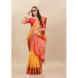 YNF Soft Organza Silk Saree with Meenakari Weaving, Rich Pallu, Zari Border & Silk Blouse