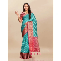 YNF Soft Organza Silk Saree with Meenakari Weaving, Rich Pallu, Zari Border & Silk Blouse