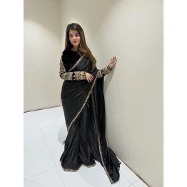 Fancy Rangoly Cording Lace & Moti Work Saree with Velvet Embroidery Blouse 5.5m