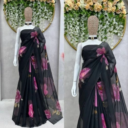 YNF Organza Silk Hot Fix Saree with Digital Print & Benglori Silk Plain Blouse