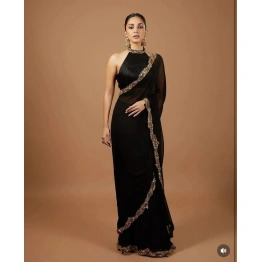 Beautiful Georgette Saree with Thread & Sequence Work and Georgette Blouse with Lace Work