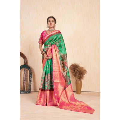 YNF Pattu Kalamkari Silk Saree with Brocade Blouse and Contrast Pallu