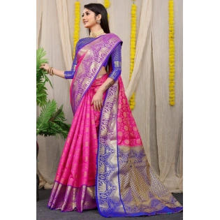 Kanchipuram Pattu Silk Saree with Zari Weaving Designer Brocade Blouse