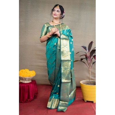 Lichi Silk Saree with Gold Zari and Intricate Design with Heavy Work Blouse