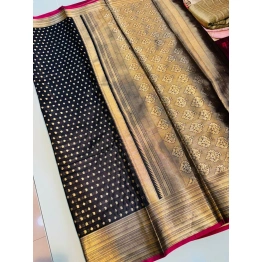 Kanchipuram Handloom Pure Silk Saree with Gold Jari and Pink Border