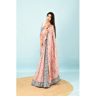 Georgette Saree with Dot Print, Sequence Lace Border, and Satin Bangalori Blouse