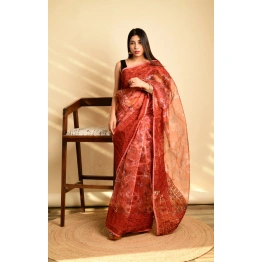 Kashmiri Thread Work Organza Saree with Satin Blouse