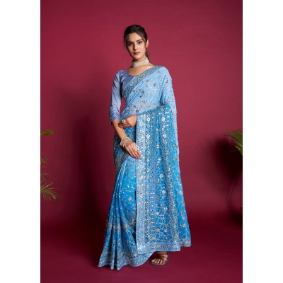 Embroidered Georgette Saree with Designer Blouse