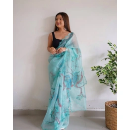 Digital Printed Organza Saree with Arco Cut Work