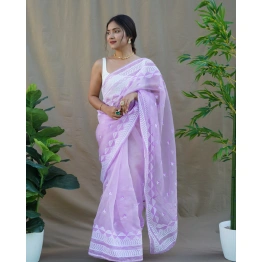 Organza Embroidered Saree with Satin Blouse - Elegant and Timeless