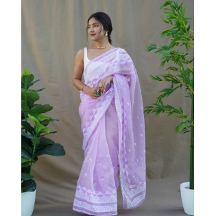 Organza Embroidered Saree with Satin Blouse - Elegant and Timeless